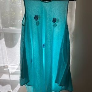 Light & Airy Turquoise Flowing Tunic Top with embroidered flower design